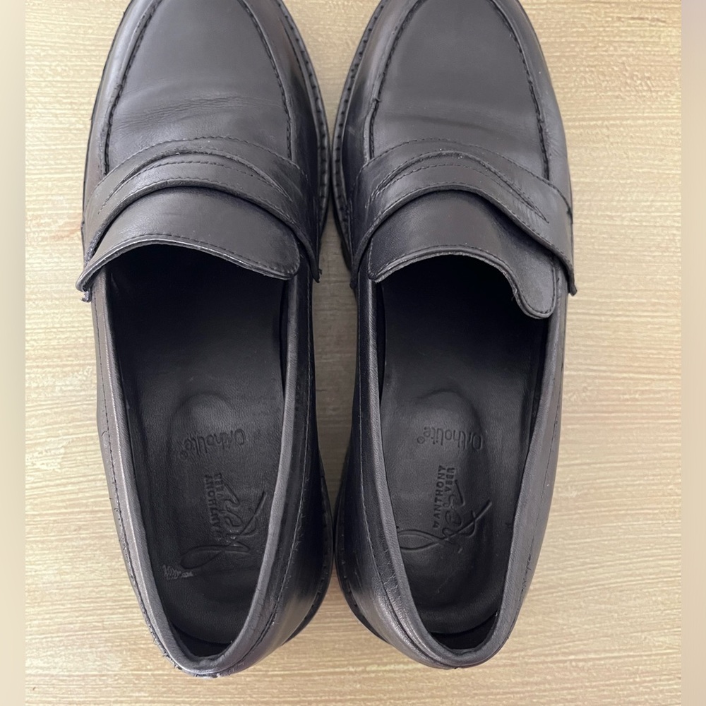 Anthony Veer Megan Classic Black Penny Loafer Leather Platform Minimalist Shoes - Picture 8 of 12